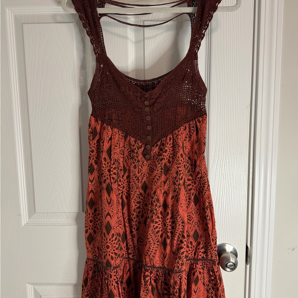 Free People Rust and Chocolate Crochet Midi Dress
